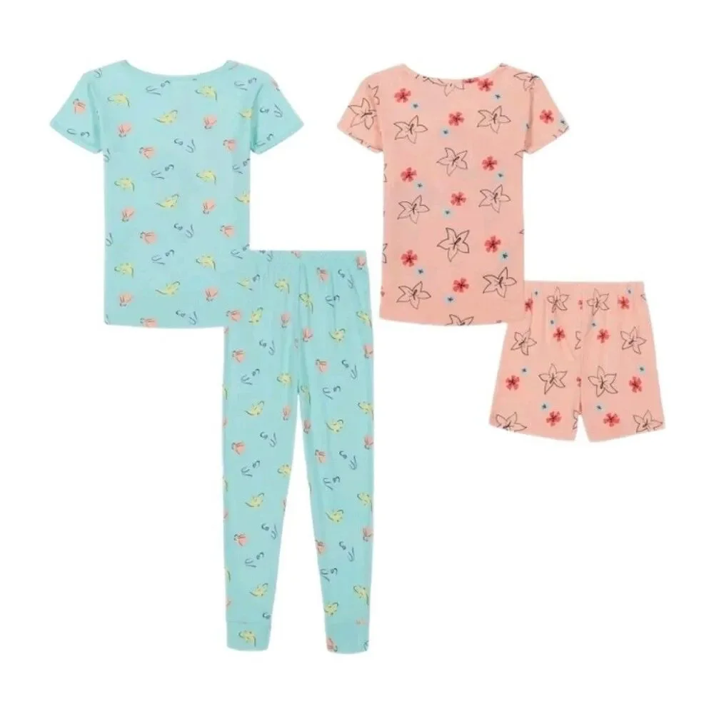 Disney Princess 4pc Pajama Set Cotton Glitter Accents Size 4T